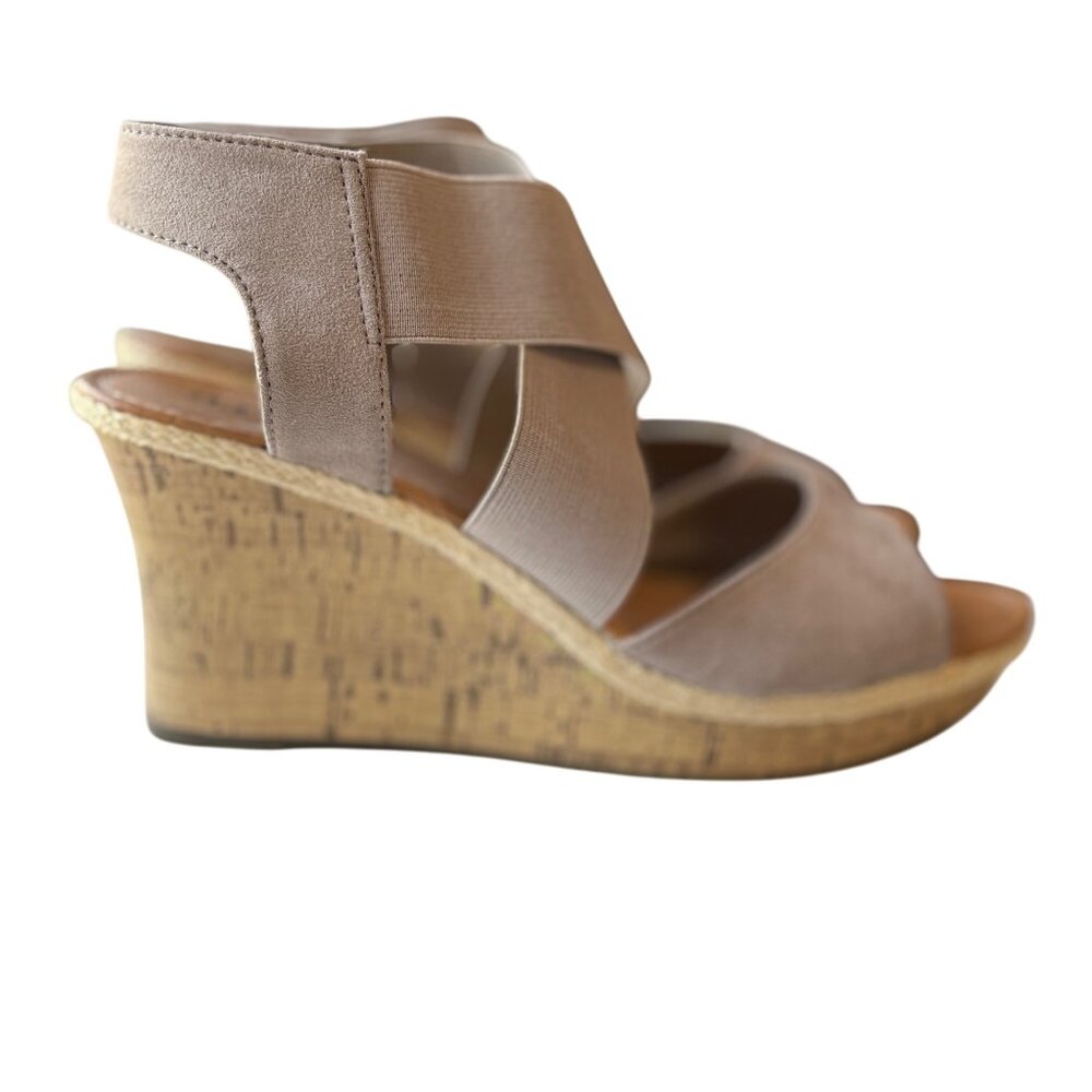 Ana Nautical Beige Elastic Strap Wedge Sandals 3.5" Heel Womens Size 11M